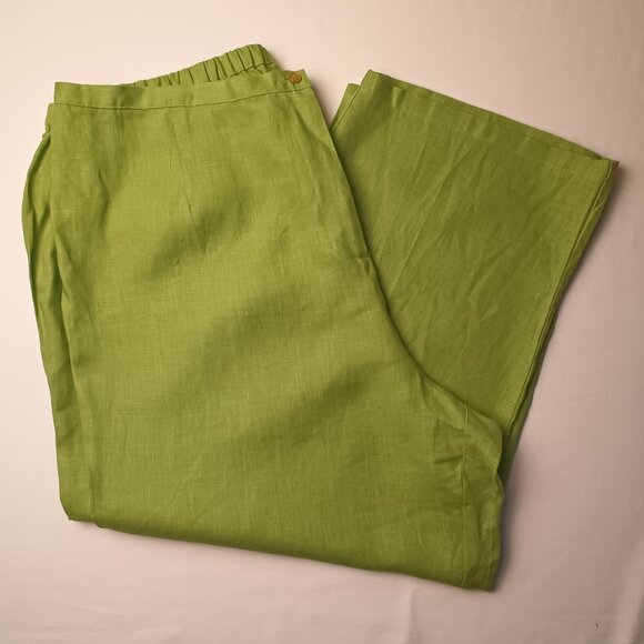 100% Linen Pants Size 2X Cropped High Waist Tapered Leg Lime Green Color - Picture 1 of 9